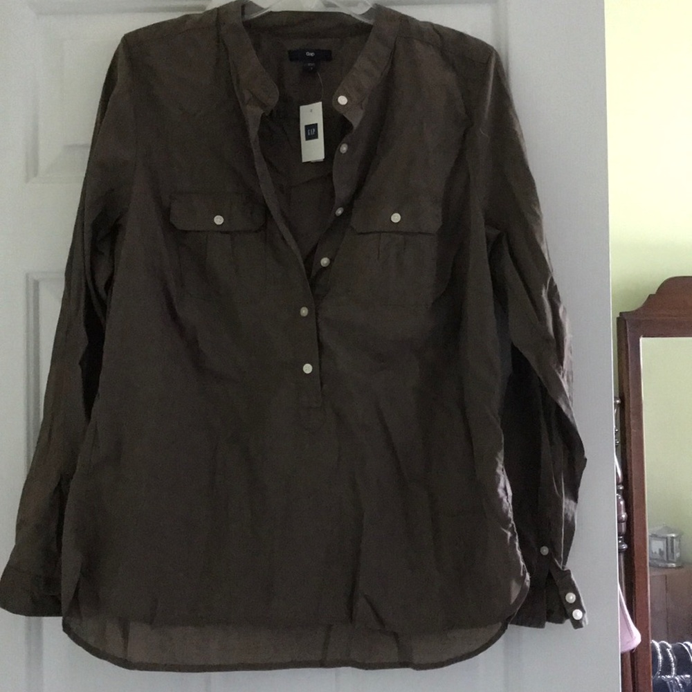GAP military inspired Brown half button up